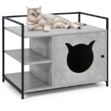 Costway Cat Litter Box Enclosure Hidden Litter Furniture Cabinet W/ 2-Tier Storage Shelf Gray