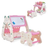 Total Tactic 3-In-1 Double Sided Magnetic Dry-Erase Board With Stool & Flipped Writing Desktop, Pink