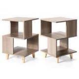 25 X 16 X 16 In. Wooden Modern Nightstand Set With Solid Wood Legs For Living Room - Grey - 2 Piece