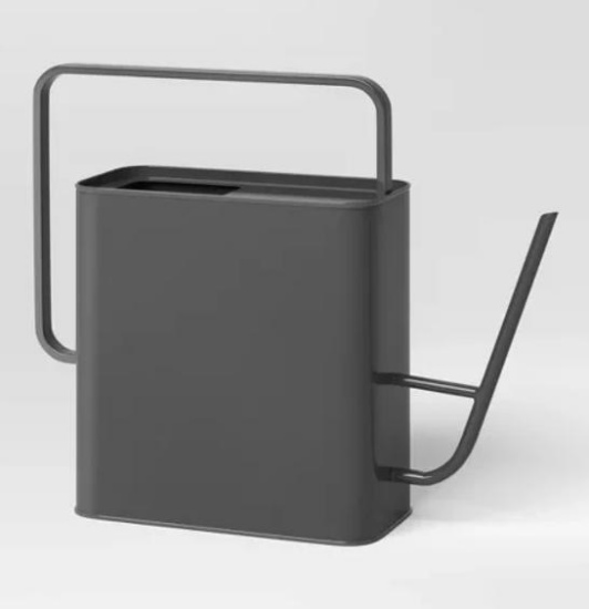 qty 2 - 2gal Iron Rectangle Outdoor Watering Can with Powder Coat Finish Gray