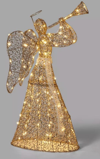 46" Gold Mesh Fabric Trumpeting Angel LED Christmas Novelty Sculpture Light