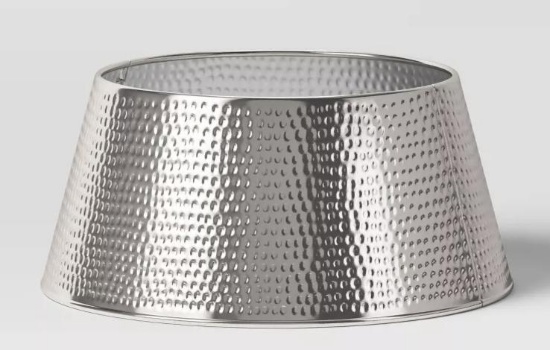 25" Hammered Metal Christmas Tree Collar Silver