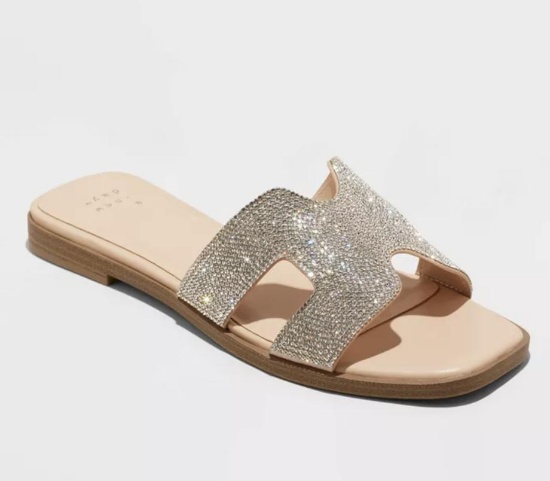 Women's Nina Rhinestone Flat Sandals Size US 7 - A New Day