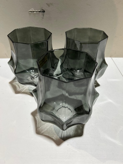 Qty. 3 Geo Glass Decorative Vase Gray