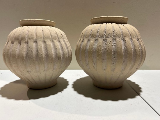 Qty. 2 Tall Carved Ceramic Vase