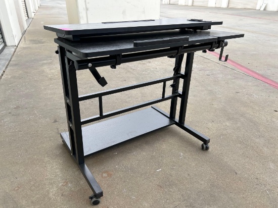 Computer Desk Manual Adjustable with wheels and Power Cord USB