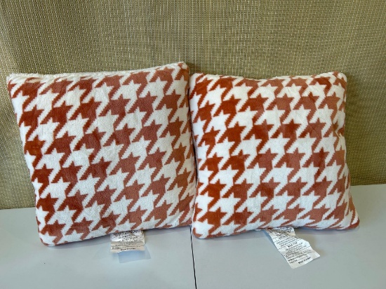 Qty. 2 Printed plush Houndstooth Pillow Square Throw Pillow with Faux Shearling Reverse