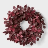 Artificial Leaf Wreath Arrangement Burgundy
