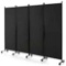 4-Panel Folding Room Divider 6 ft. Rolling Privacy Screen with Lockable Wheels Black
