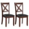 Brown Wooden Dining Chairs Kitchen Side Chair with Padded Seat Rubber Wood Legs Set of 2