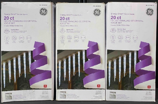 3 Pack of Energy Smart Random Sparkle 20 ct 100 LED TWINKLING ICE CRYSTAL ICICLE SET