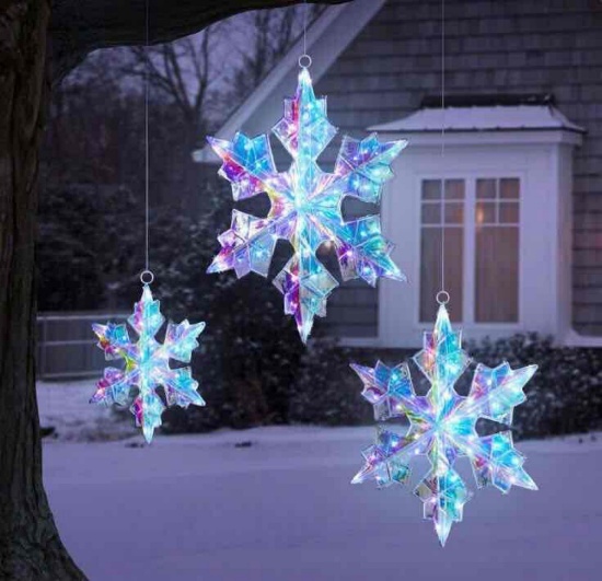 Member's Mark Set of 3 Pre-Lit Prismatic Snowflakes