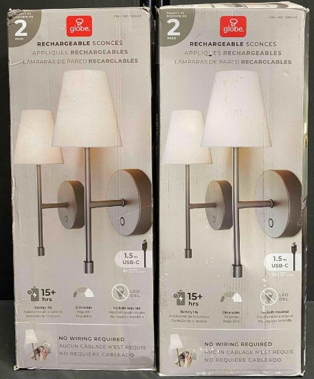 2 Pack of Globe Rechargeable Sconces