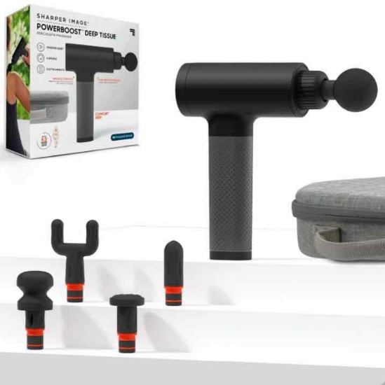SHARPER IMAGE POWERBOOST DEEP TISSUE PERCUSSION MASSAGER
