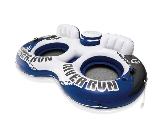 Intex River Run II 18 Gauge Lightweight Durable Water Tube Float Raft Lounger with Built in Cooler