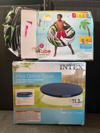 Intex Inflatable Lounging Swimming Pool Float & Pool Debris Cover