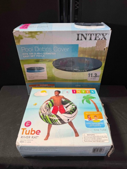 Intex Inflatable Lounging Swimming Pool Float & Pool Debris Cover