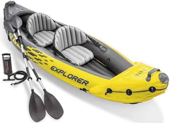 Intex Explorer K2 2 Person Inflatable Kayak Yellow with Aluminum Oars and Air Pump