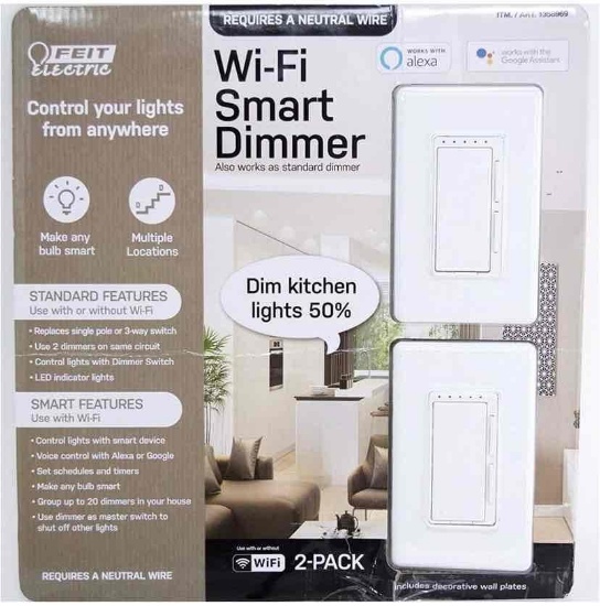 FEIT ELECTRIC WI FI SMART DIMMER 2 Pack