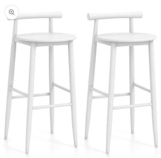 Wooden Bar Chair Set of 2 with Backrest and Footrest for Home Restaurant Cafe-White