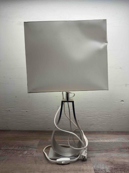 Table Silver Lamp White Shade Modern Aluminum Large
