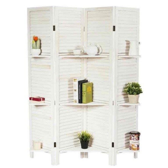 Costway 4 Panel Folding Room Divider Screen W/3 Display Shelves 5.6 Ft Tall