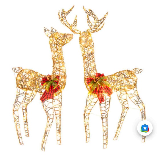 2-PC Pre-lit Christmas Reindeer Family Decoration with 200 LED Lights