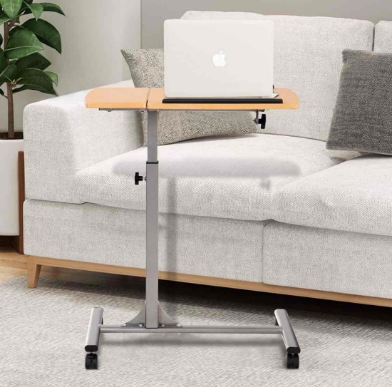 Mobile Rolling Laptop Desk, Tilting Overbed Bedside Desk Sofa Side Table with Sturdy Metal Frame