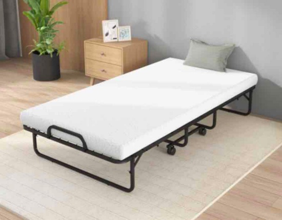 Twin Size Metal Folding Bed with Memory Foam Mattress