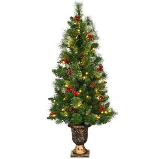 Costway 5ft Pre-Lit Christmas Entrance Tree In Urn