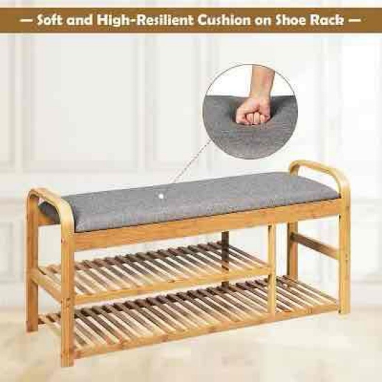 Costway Entryway 3-Tier Bamboo Shoe Rack Bench