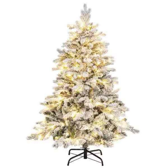 4.5 ft. Pre-Lit Snow Flocked Hinged Artificial Christmas Tree