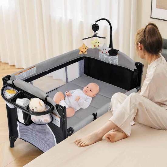 INFANS Pack and Play, 5 in 1 Baby Bedside Sleeper with Bassinet