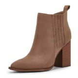 Womens Pointed Toe Slip on Ankle Booties Stacked Mid Block Heel Shoes Faux Leather Boots