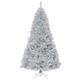 Costway 7.5Ft Hinged Unlit Artificial Silver Tinsel Christmas Tree