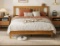 Linsy Home Solid Wood Queen Size Bed Frame with Headboard, No Box Spring Needed, Pine