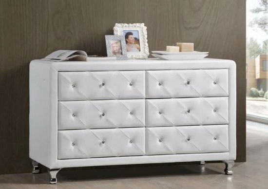 Baxton Studio Luminescence White Faux Leather Upholstered Dresser
