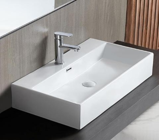 Eridanus Bathroom Sink 30in x 16in Rectangular Vessel Sink, Wall Mount Above Counter Vanity Sink