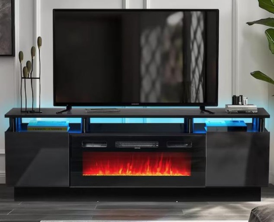 36-in W Black LED Wall-mount Electric Fireplace