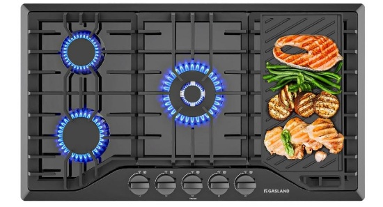 36 Inch Gas Cooktop with Griddle, GASLAND PRO GH3365EF 5 Burner Gas Stovetop with Reversible Cast Ir