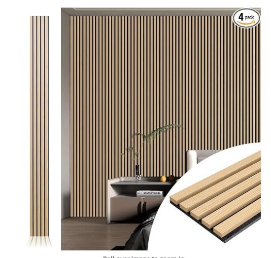 Art3d 4pcs-107 in x 8in Slat Acoustic Panel for Wall and Ceiling
