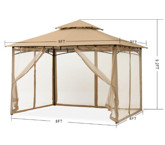Outdoor Garden Gazebo for Patios with Stable Steel Frame and Netting Walls (8x8, Beige)