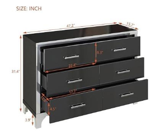Mirrored 6 Drawers Dresser Modern Luxury Chest of Drawer
