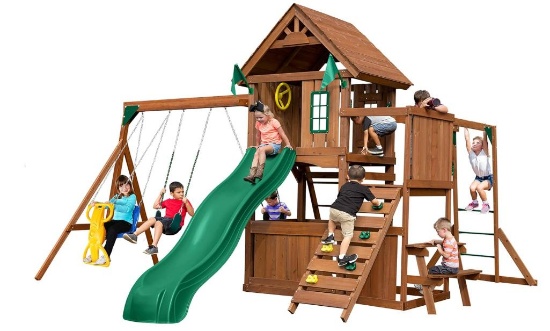 Swing-N-Slide WS 8352 Knightsbridge Ultimate Wooden Swing Set with Slide, Play Set, Monkey Bars