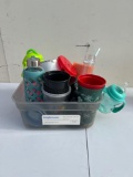 Misc. Basket of Plastic Cups and Water Bottles