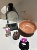 Lantern, Ceramic bowl, vitamins, other misc. items