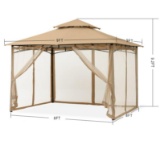 Outdoor Garden Gazebo for Patios with Stable Steel Frame and Netting Walls (8x8, Beige)