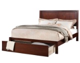 3 boxes - Benjara Kali Platform California King Panel Bed, Storage Drawer, Cherry Brown Wood