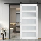 White Barn Door wood and glass w/ Hardware