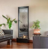 Alpine Corporation Mirror Waterfall Fountain with Stones and Lights - Zen Indoor/Outdoor Decor